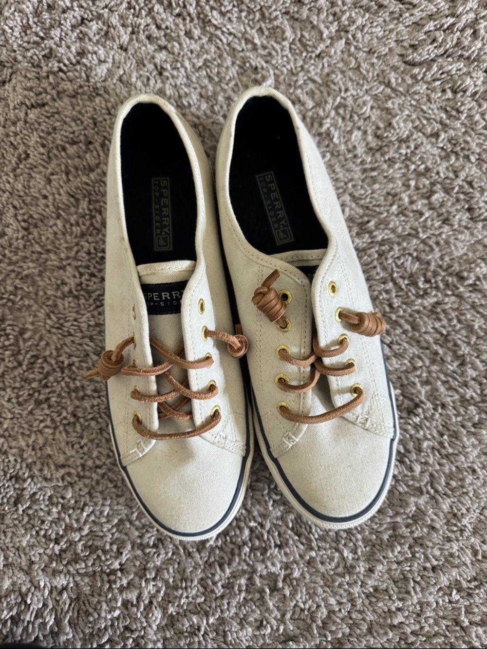 Sperry Off-White Canvas Low-Top Sneakers with Tan Laces